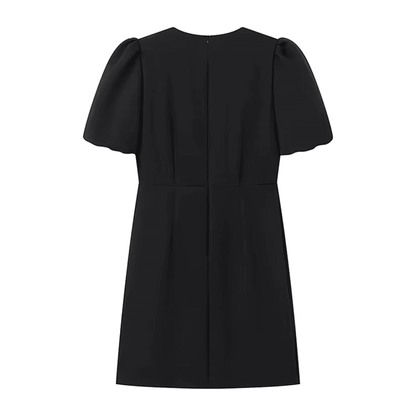 Crystal Appliqué Puff Sleeve Dress