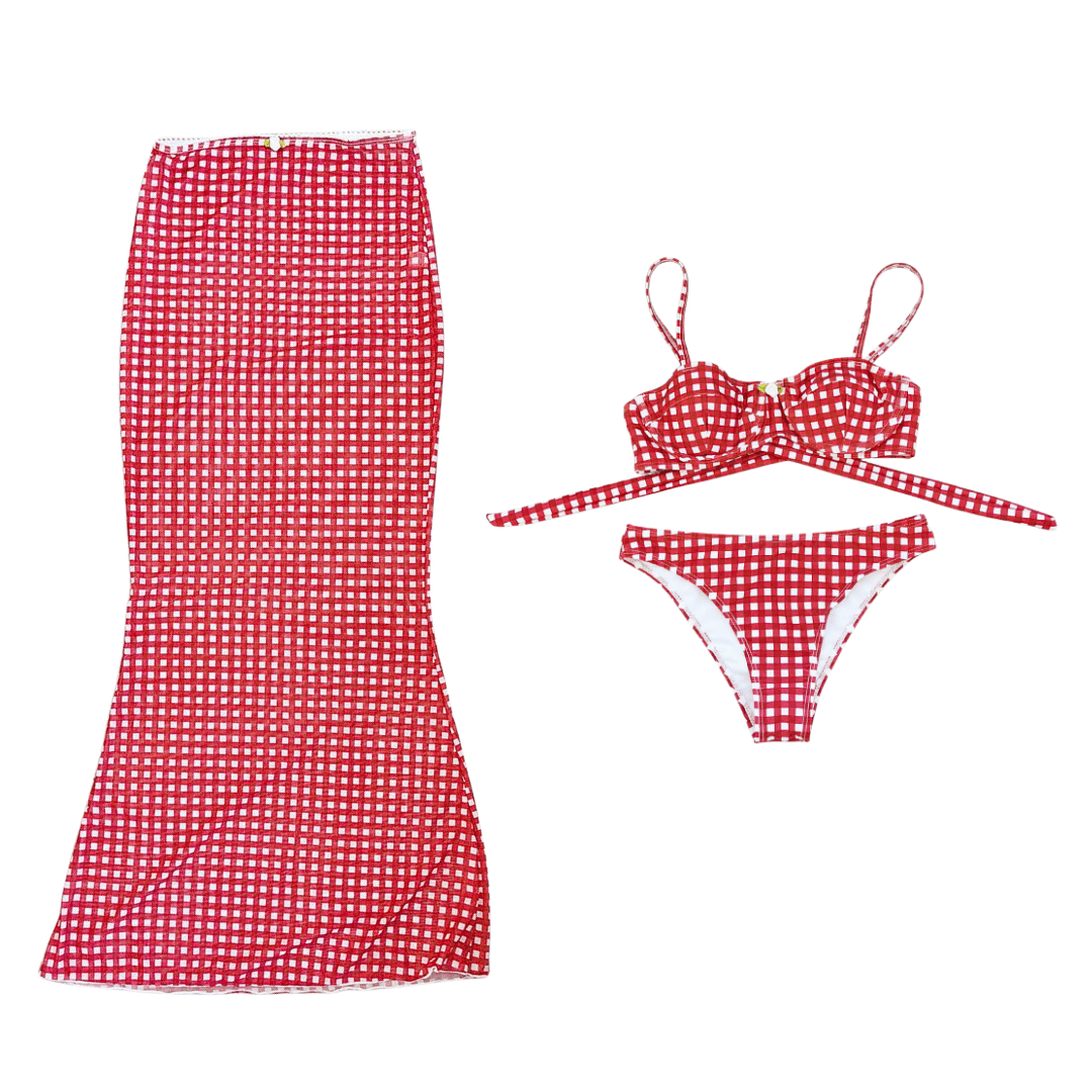 Gingham 3-Piece Swimsuit Set