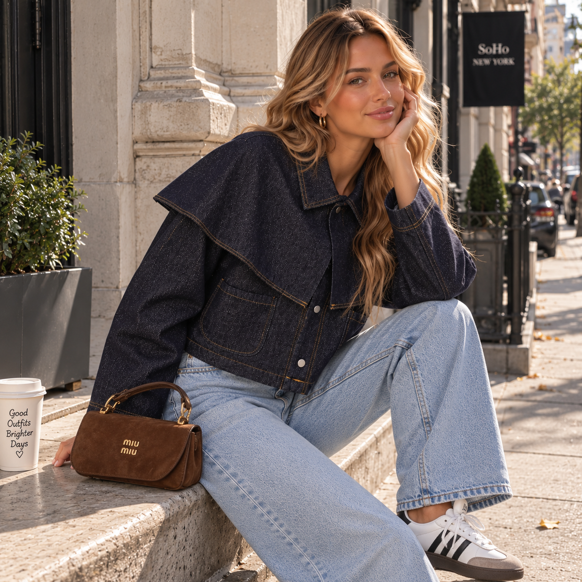 Dark Wash Denim Cape Jacket – Cropped Western Outerwear