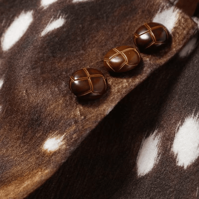Deer Print Faux Fur Trimmed Jacket