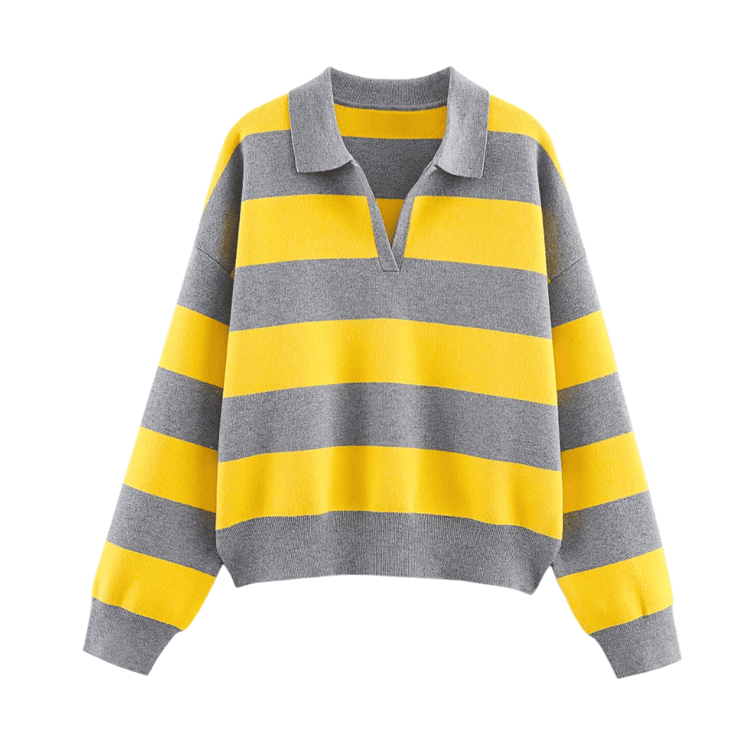 Striped V-Neck Knit Sweater