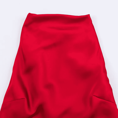 Red Satin Drape Maxi Dress