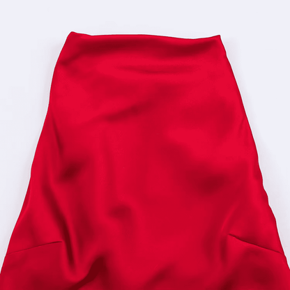 Red Satin Drape Maxi Dress