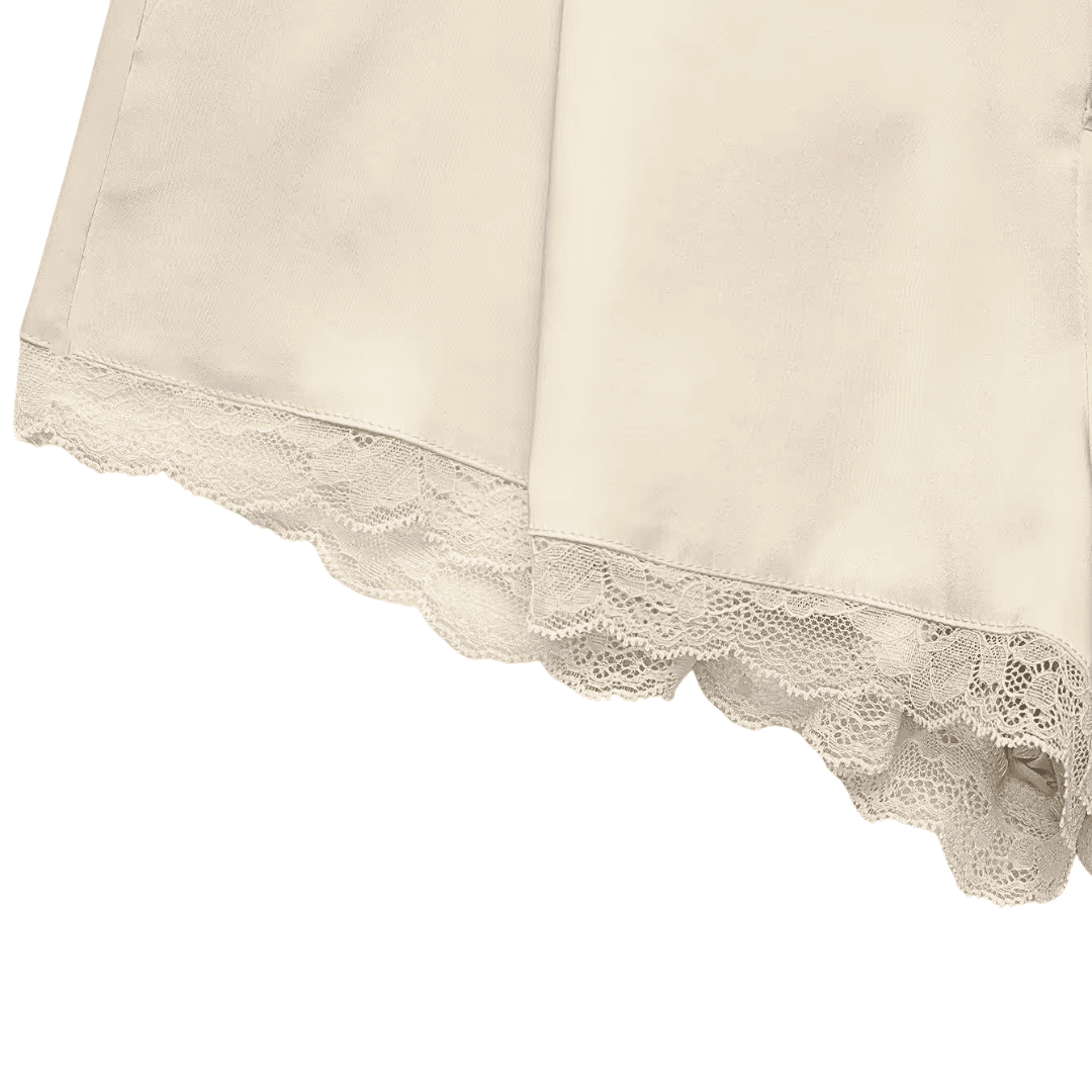 Lace Trim Satin High-Waist Shorts