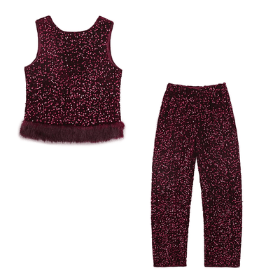 Burgundy Sequin Fur Set