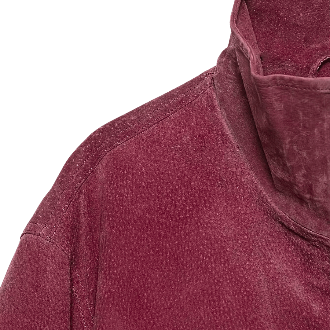 Faux Suede Bomber Jacket – High Neck Zip Up