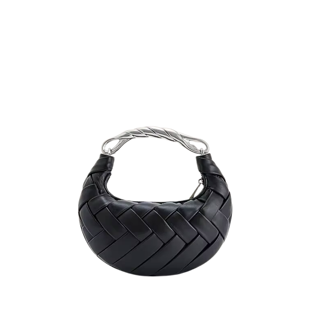 Woven Half-Moon Top-Handle Bag