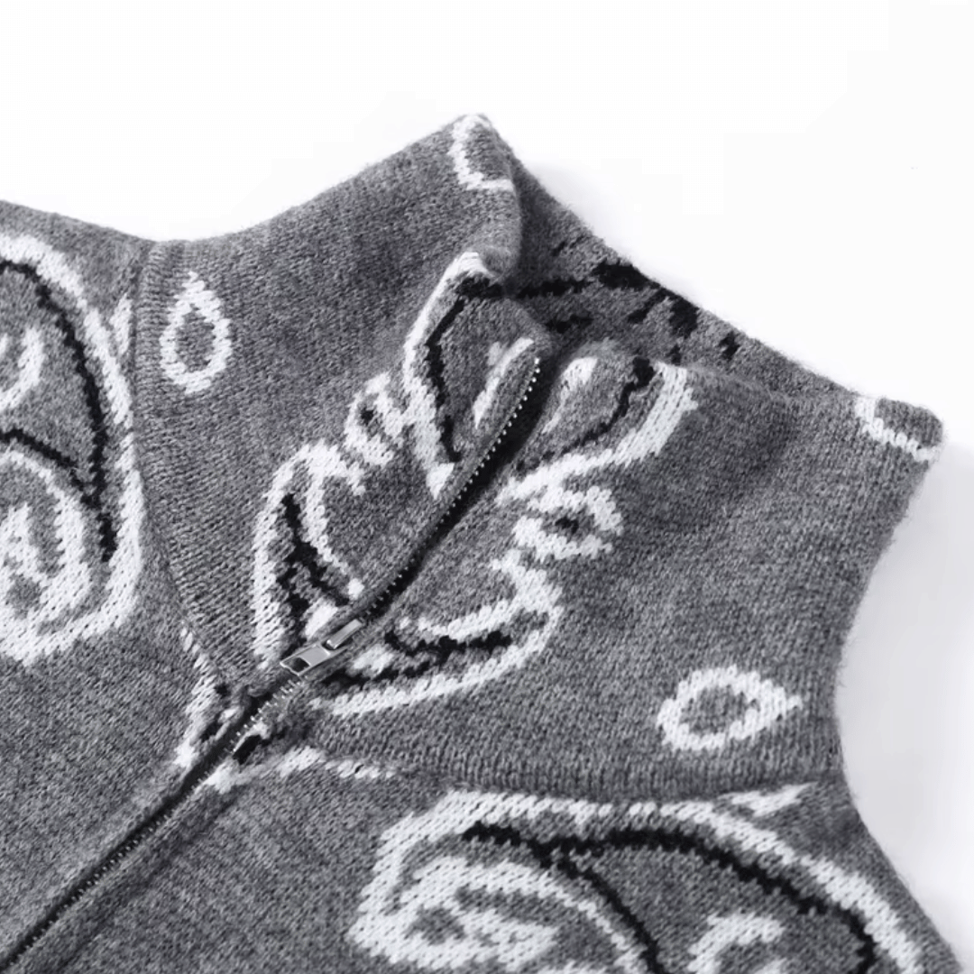 Bandana Paisley Knit Jacket – Vintage Zip-Up Cardigan
