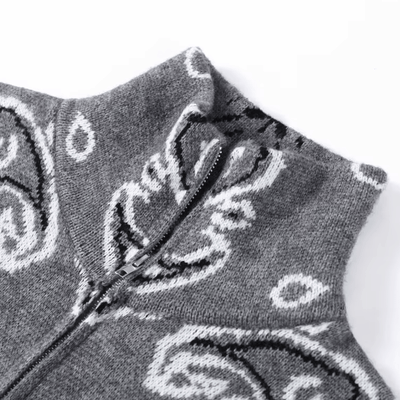 Bandana Paisley Knit Jacket – Vintage Zip-Up Cardigan
