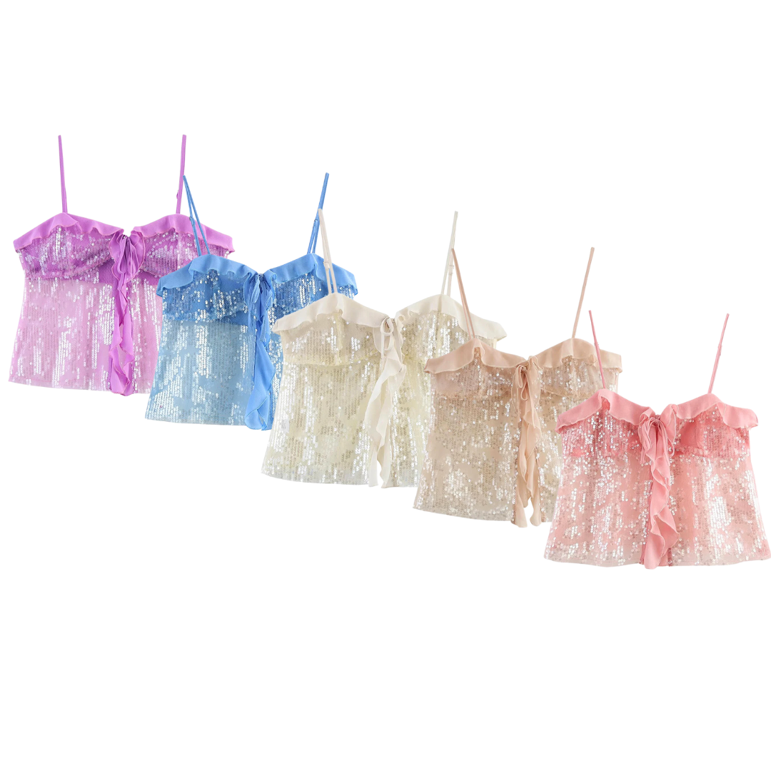 Sequin Tie-Front Cami Top