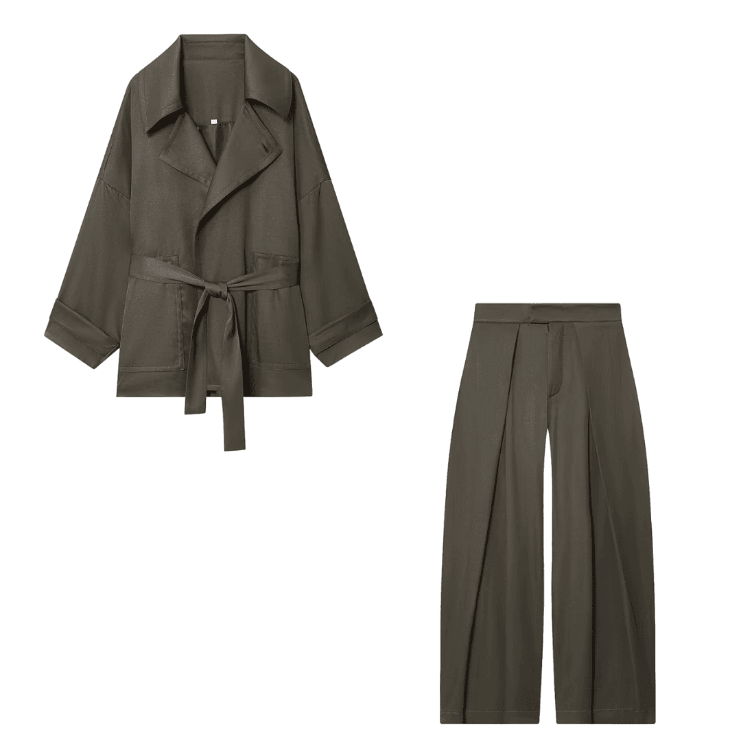 Dark Gray Wide-Leg Pant Suit Set