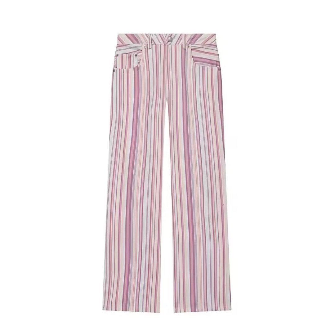 Striped Denim High-Waist Jeans