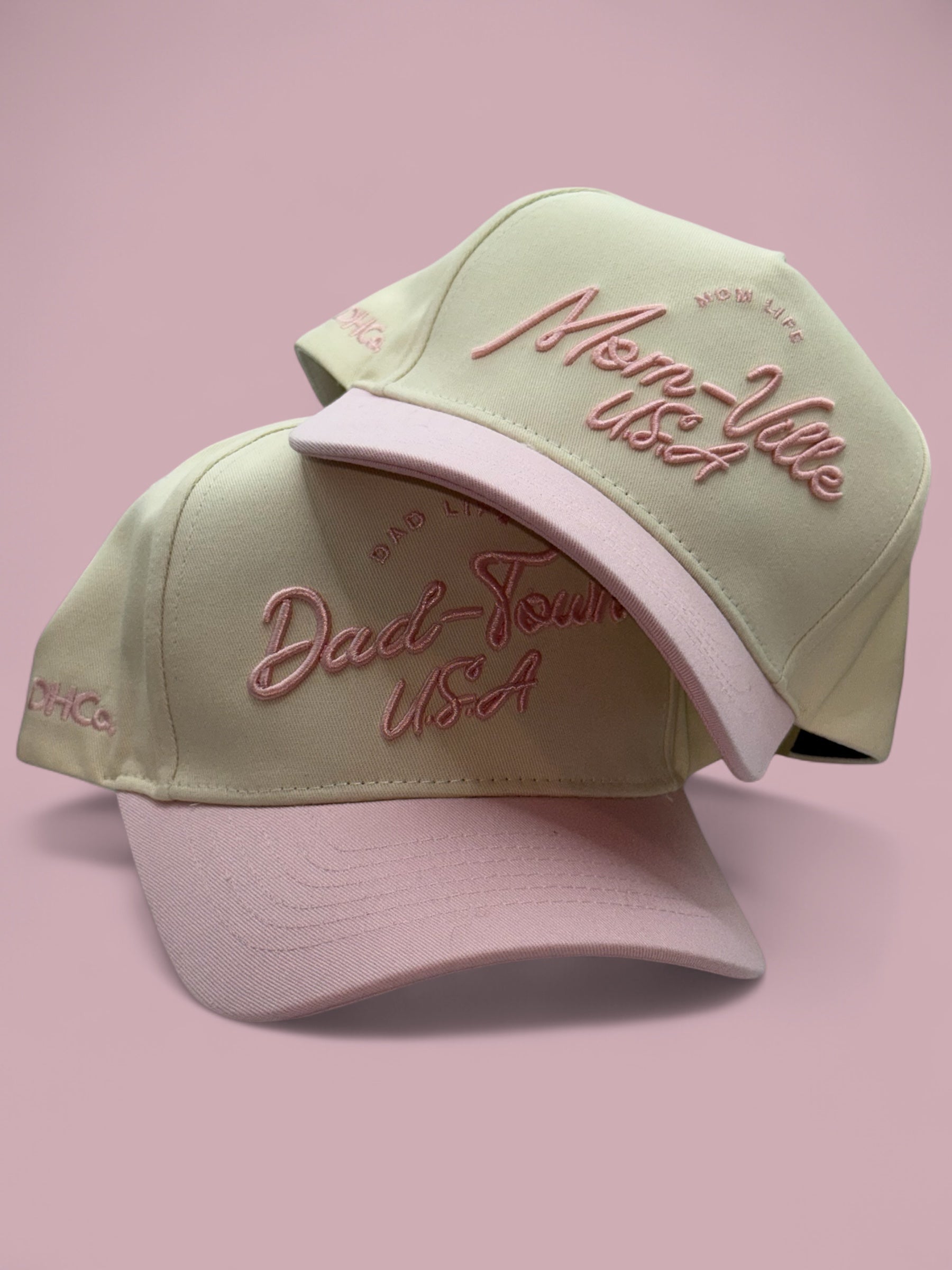 "Mom-Ville" Script Hats Light Pink