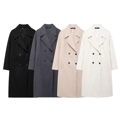 Classic Double-Breasted Wool Blend Coat