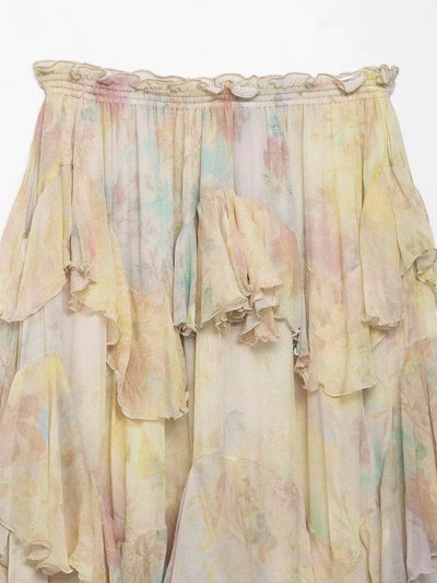 Pastel Watercolor Tiered Maxi Skirt