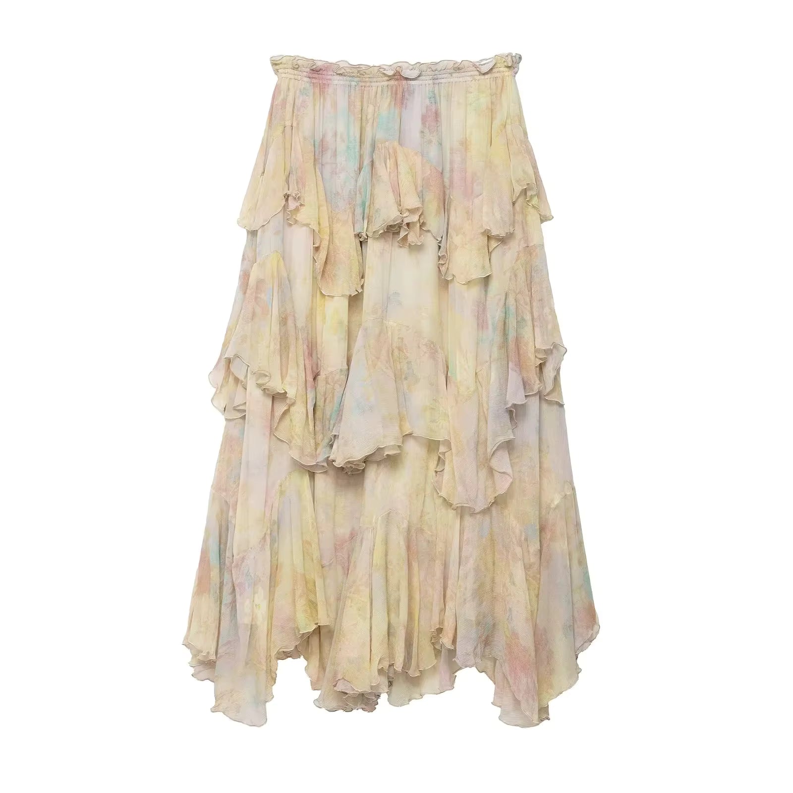 Pastel Watercolor Tiered Maxi Skirt