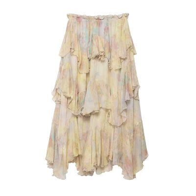 Pastel Watercolor Tiered Maxi Skirt