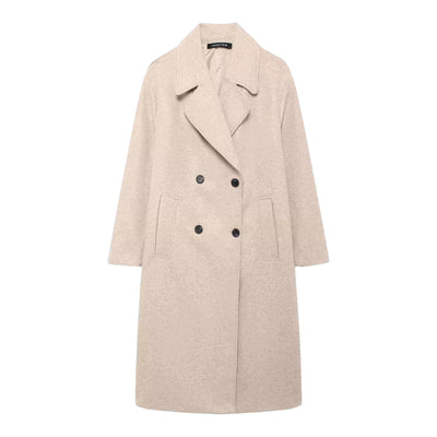 Classic Double-Breasted Wool Blend Coat