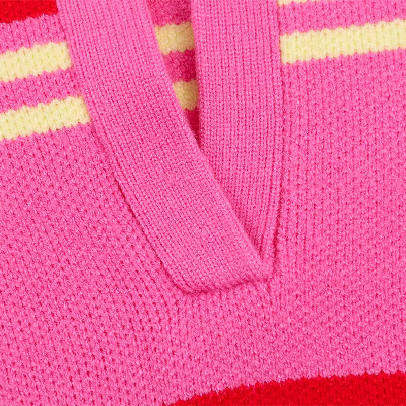 Striped V-Neck Knit Sweater