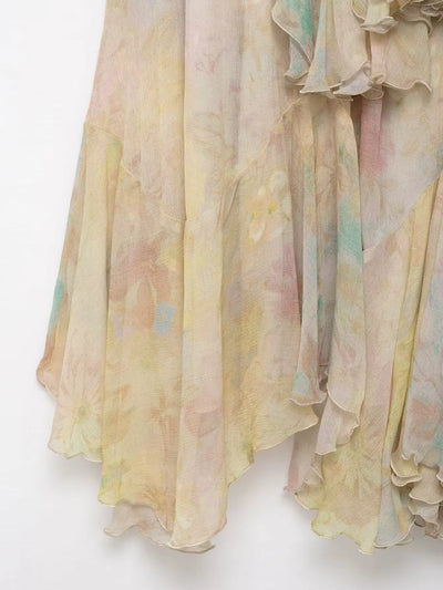 Pastel Watercolor Tiered Maxi Skirt