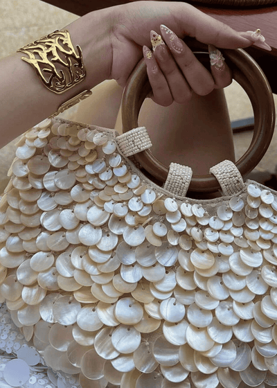Pearl & Seashell Woven Handbag - Glowletix Inc.